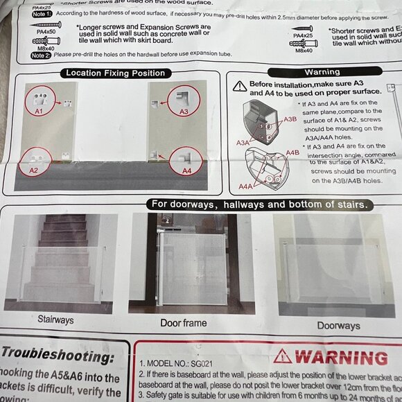 Retractable Gate Baby Pet Safety Gray SG021 55x33 Mesh Easy Install NIOB - Picture 4 of 11
